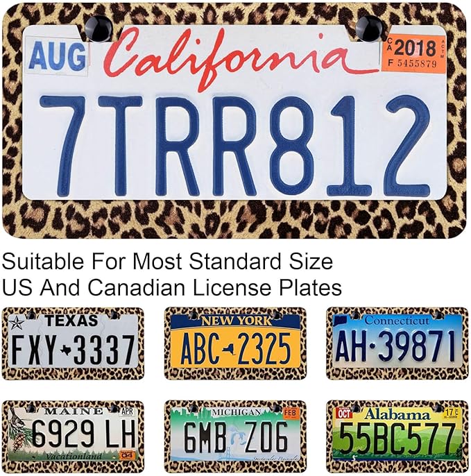 Leopard Print African Style Camouflage Decor License Plate Frames Rust-Proof Stainless Steel Screws Fasteners Included Personalized Cover for Women and Men 12.3x6.3 Inch License Plate Holder -DATANSEN