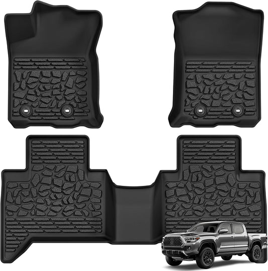 AUTOSAVER88 Floor Mats Fit for Toyota Tacoma Double Cab 2023-2018 (Automatic), Custom Fit for TPE All Weather Car Liners, Automotive 1st & 2nd Row Liners Car Mats Set Interior Accessories, Black