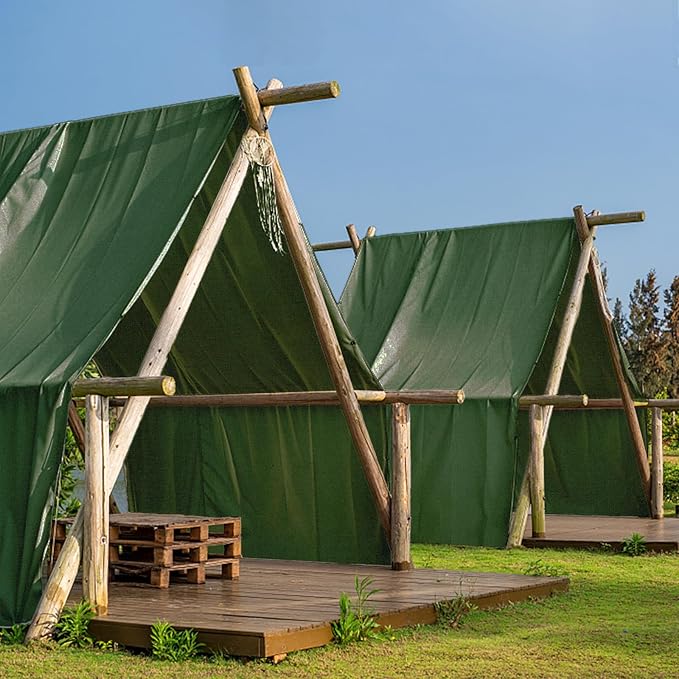 FoundGo Canvas Tarp 16x26 ft Heavy Duty Waterresistant Tarps with Grommets, UV Resistant, 22 Mil Tarpaulin,14 oz Durable Cloth Covers for Car, Roof, Boat, Camp, Canopy, Woodpile with Ropes-Green