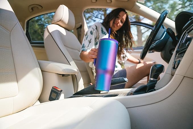 IRON °FLASK Co-Pilot Insulated Mug w/Straw & Flip Cap Lids - Cup Holder Bottle for Hot, Cold Drink - Leak-Proof - Water, Coffee Portable Travel Mug - Cobalt Blue, 50 Oz