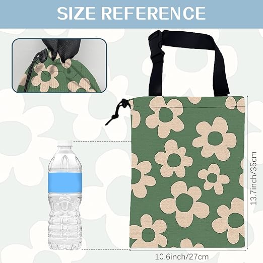 Green Groovy Flowers Car Garbage Bag,Small Car Trash Bag Hanging Back of Seat,Drawstring Car Trash Bag with Adjustable Buckle,Car Accessories for Camping Travelling