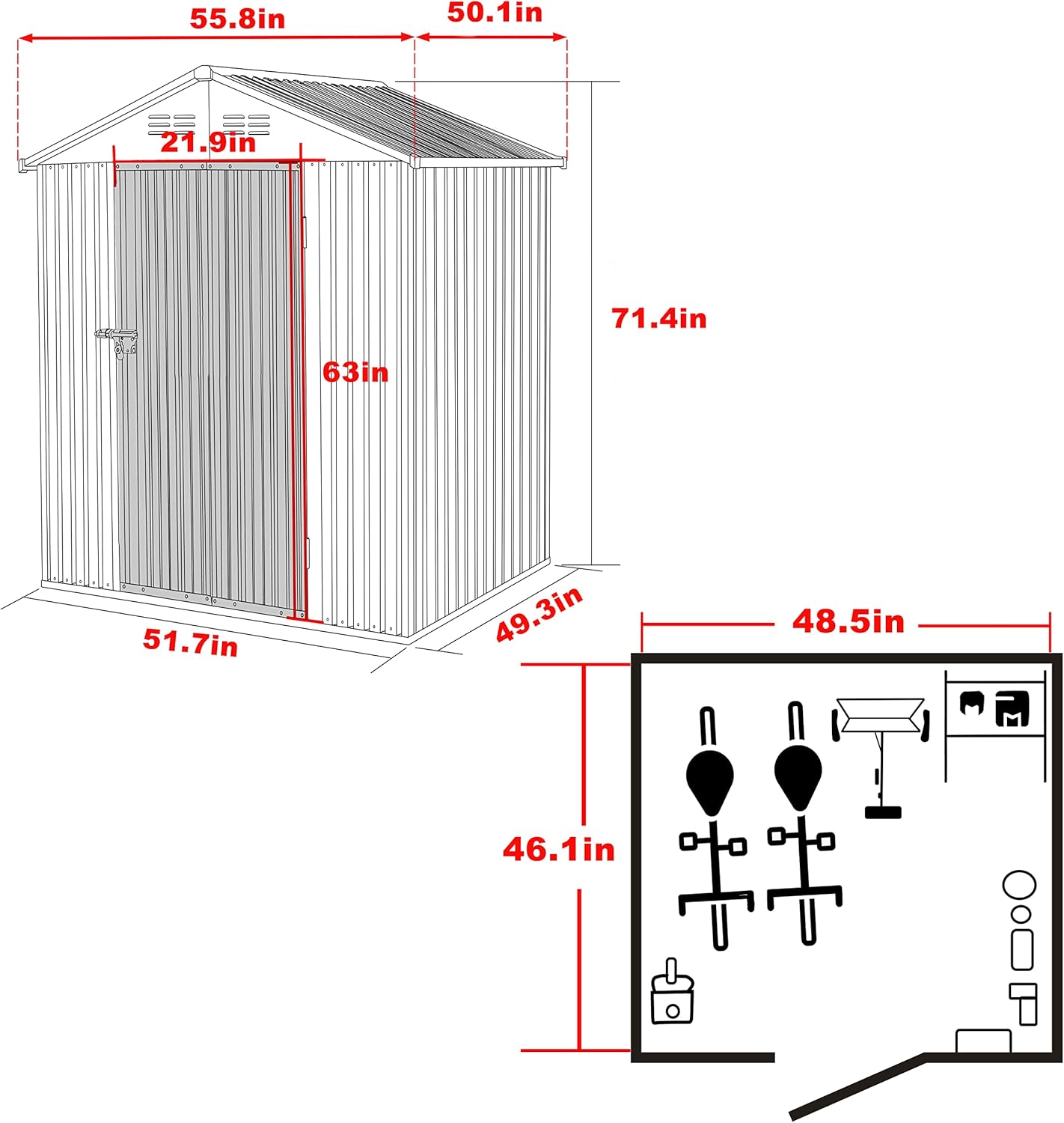 VEIKOU 4' x 4' Outdoor Storage Shed with Thickened Galvanized Steel, Storage Shed with Lockable Door, Air Vents, Metal Shed for Patio Lawn Yard, Grey