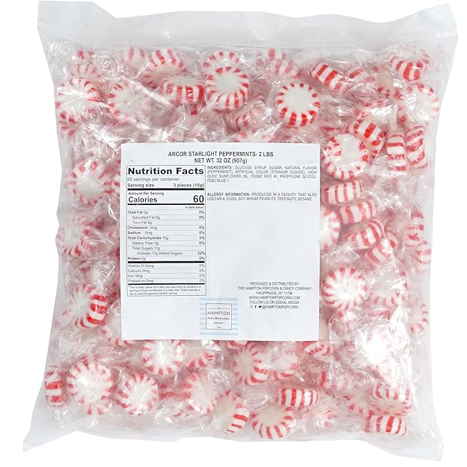 Arcor Starlight Peppermint Candy, 2 Pound Bulk Hard Candy (Approx. 150 pcs.), Individually Wrapped Peppermint, Starlight Mints