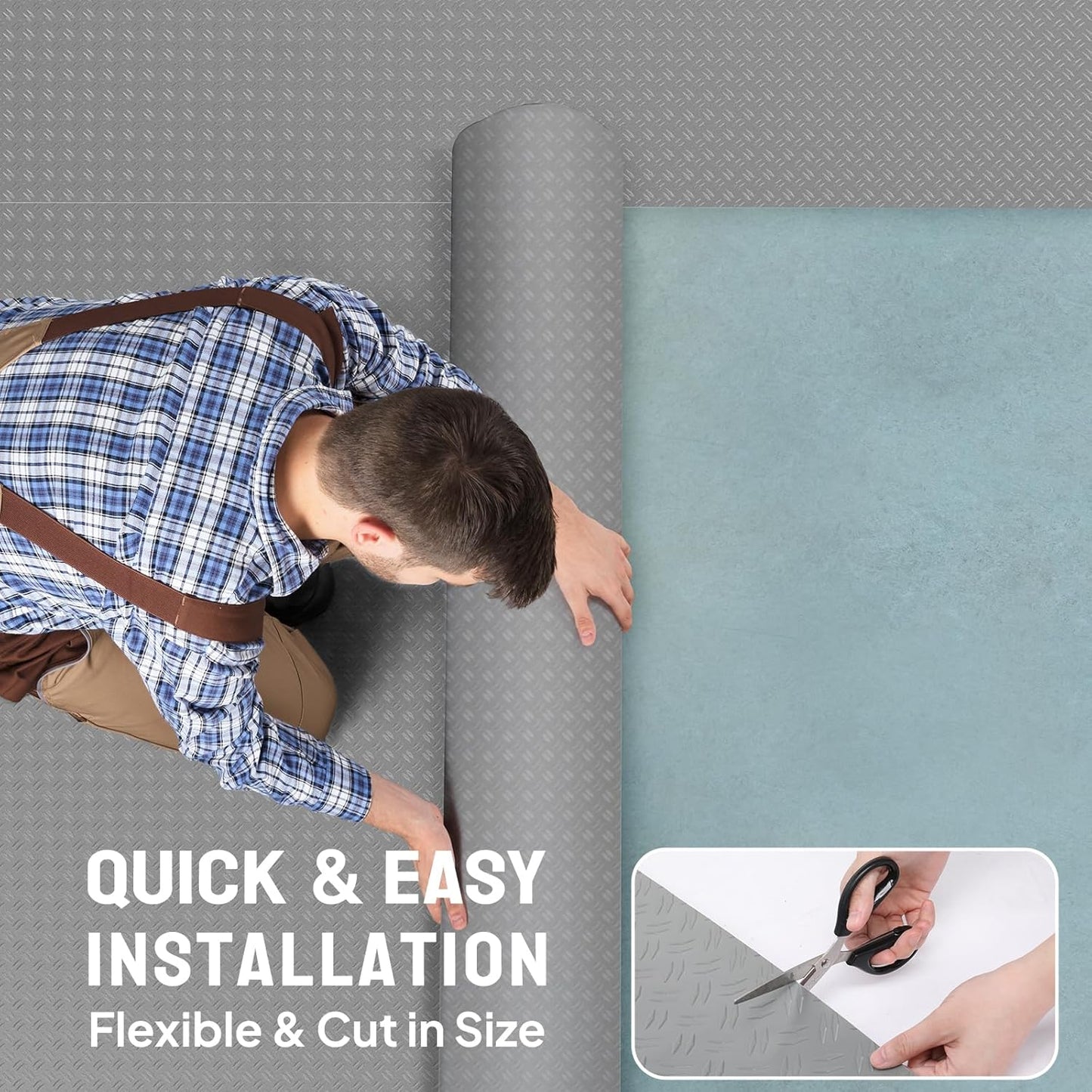 TUFFIOM 7.5 x 20 FT Garage Floor Mat, Thickened Diamond Plate PVC Garage Mats Flooring Roll for Under Car, Garage Car Parking Mats for Compact SUVs, Sports Car