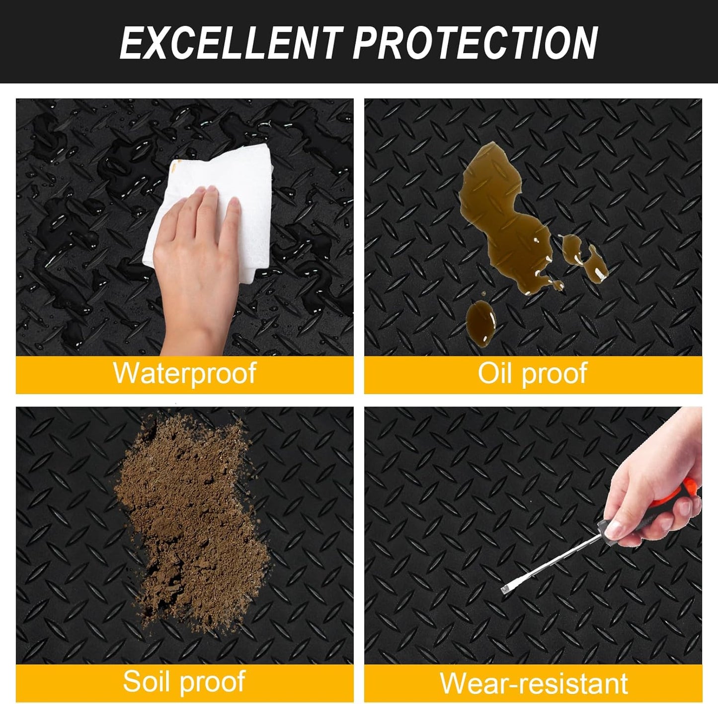 7.5x20 FT Garage Floor Mat, 2.8mm Thickened Flooring Roll with 20Pcs Tapes, Diamond Plate PVC Rubber Trailer Mat, Non-Slip Floor Protector Mat for Garage, Warehouse, Gyms, Trailer(Matte Black)