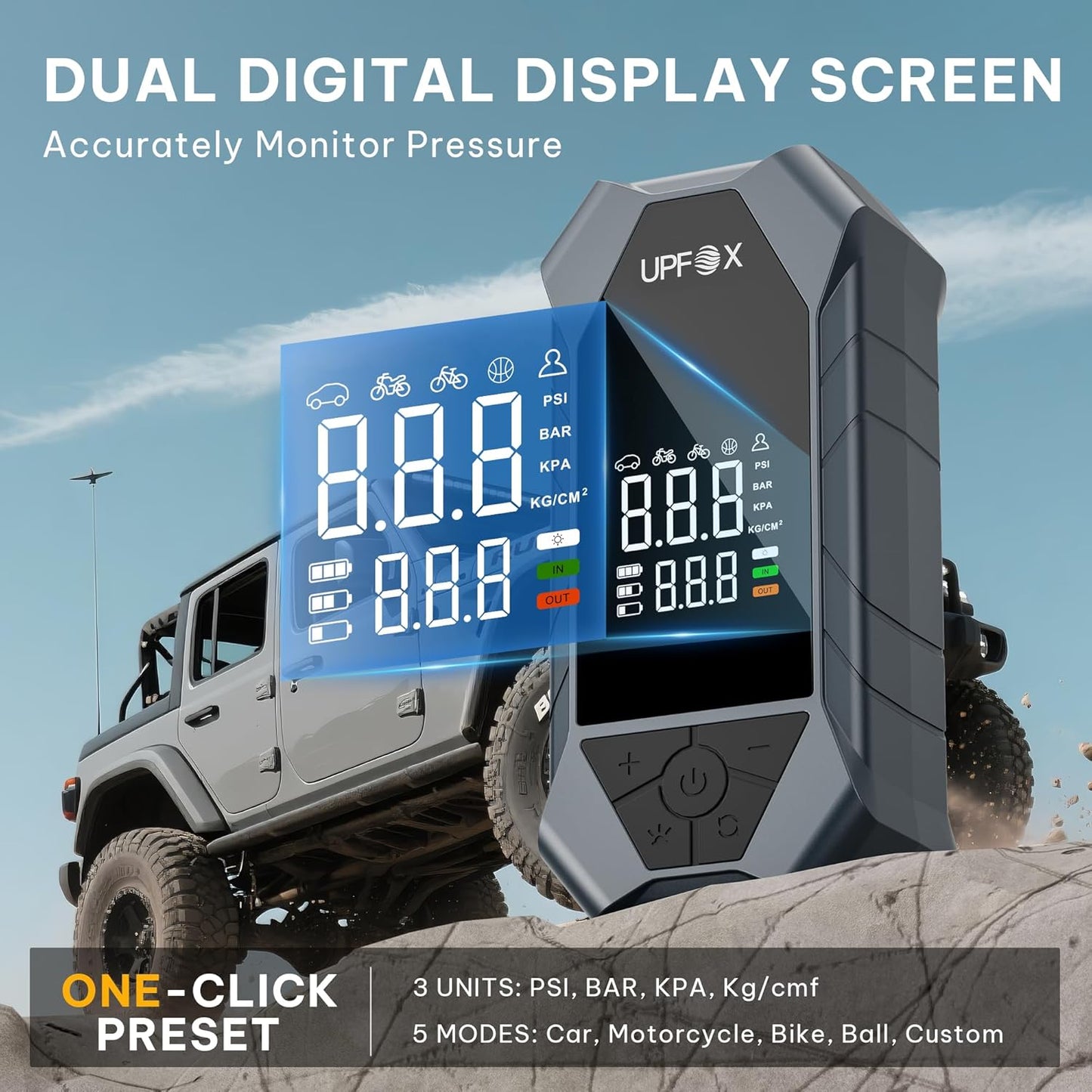 Tire Inflator Portable Air Compressor - 150psi &12000 mAh Fast Air Pump for Car Tires with Digital Tire Pressure Gauge Accurate Dual Lcd Display & Led Light for Car Motorcycle Bicycle Balls More