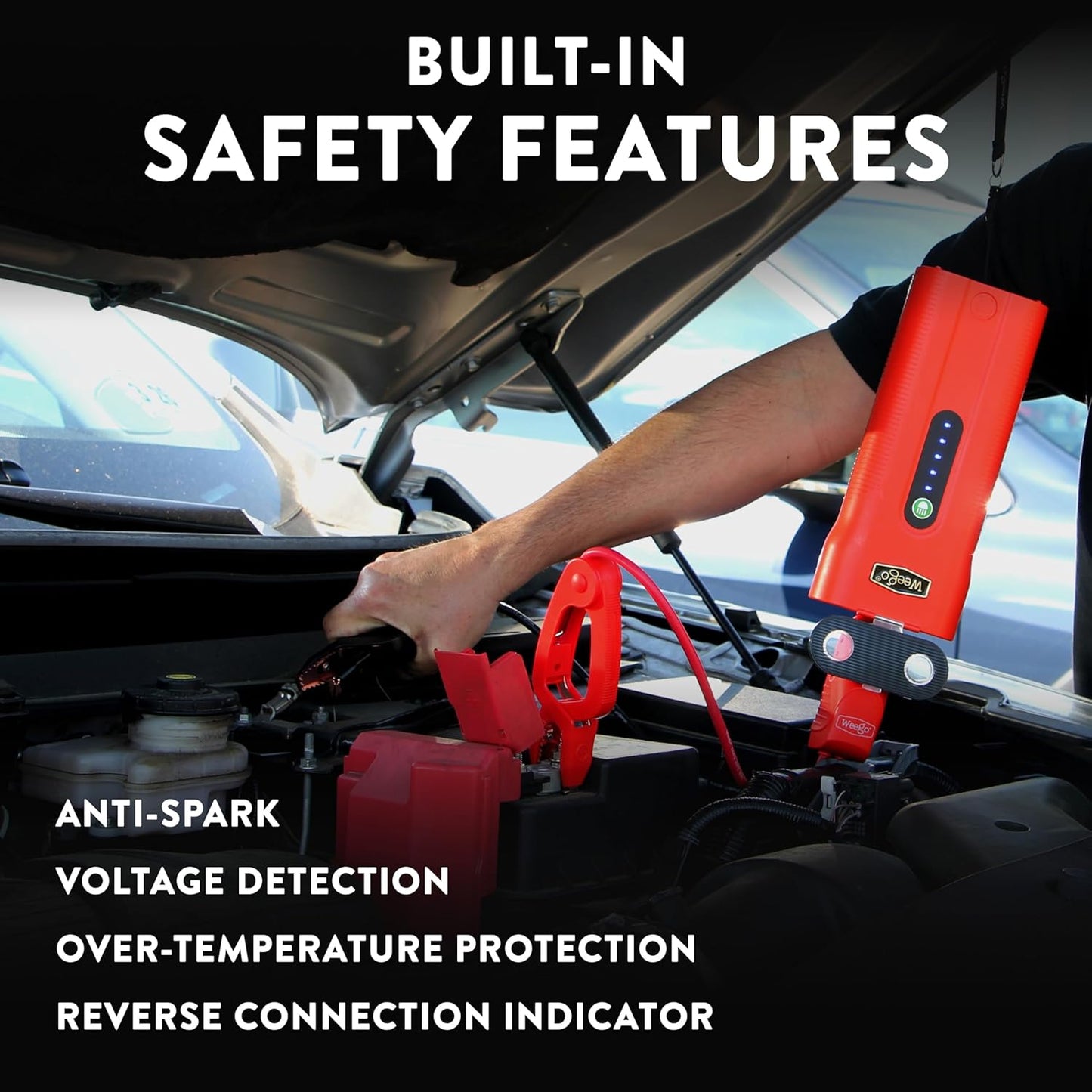 Weego N70 12V Portable Jump Starter, 2500 Peak Amp / 700 Cranking Amp, Patented Jumper Cables with Battery Pack, All Gas & 5L Diesel Engines (N70)