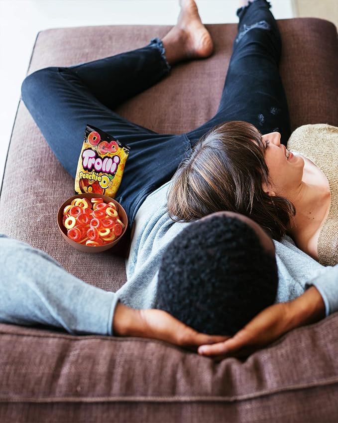 Trolli Peachie O's Rings, Sour Gummy Candy, 6.3 Ounce Bags (Pack of 8)