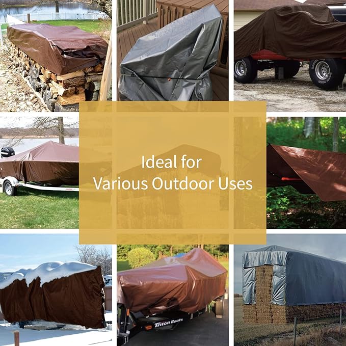 GUARD SHIELD Tarps Heavy Duty Waterproof 12x12 Feet Brown/Bright Silver Poly Tarp Cover Square Outdoor Thick UV Resistant Tarpaulin with Grommets 10mil