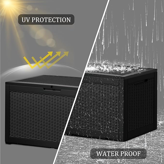 Heavy-Duty 100 Gallon Outdoor Storage Box - All-Weather Patio & Garden Storage Box Waterproof, Lockable Resin Deck Chest for Pool Accessories, UV-Resistant, Obsidian Black