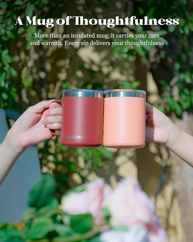 12oz Insulated Coffee Mug with Lid – Includes Two Lids, Stainless Steel Coffee Travel Mug with Handle, Double Wall Vacuum Insulated Camping Mug for Home, Office & Outdoor, Orange