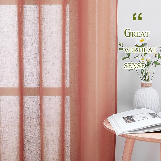NICETOWN Linen Semi Sheer Curtains for French Door, Grommet Rustic Farmhouse Linen Curtains & Drapes Privacy with Light Through for Bedroom/Home Office, Burnt Orange, W70 x L96, 1 Pair