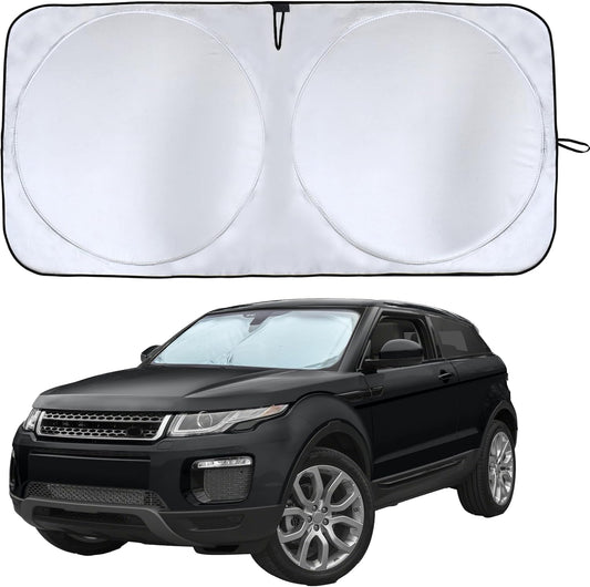 EcoNour Windshield Sun Shade with Mirror Cut | Foldable 240T Polyester Car Sun Shade for Heat, and UV Rays | Windshield Sunshade for Front Window Sun Block and Interior Cooling | Large (64" x 34")