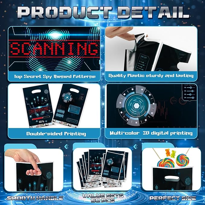 Top Secret Spy Party Favor Bags - 50Pcs Mysterious Secret Agent Goody Candy Treat Gifts Bags, Mystery Spy Themed Party Decorations for Kids Boys Girls Birthday Escape Room Events Supplies