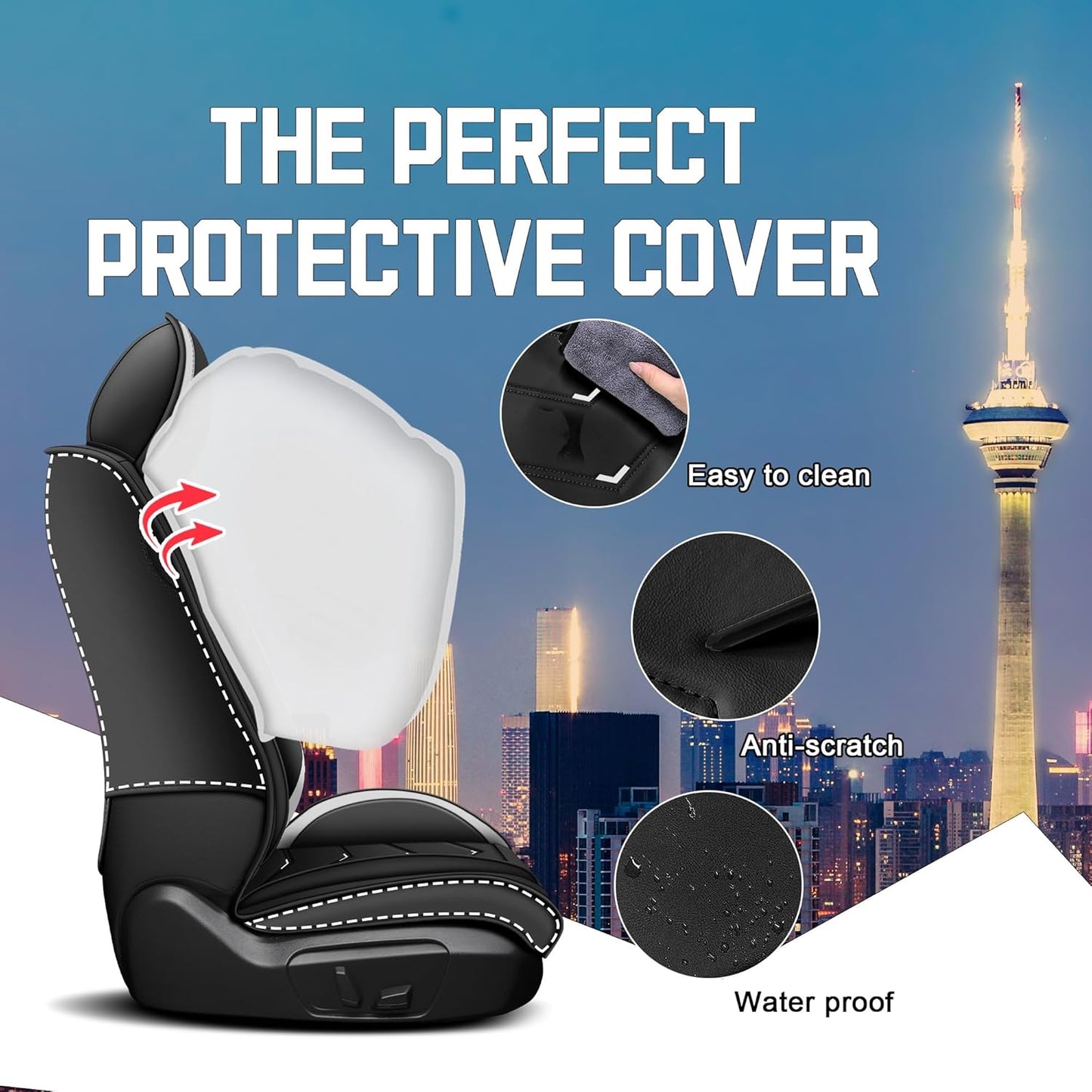 Car Seat Covers for Chrysler Pacifica 2004-2025, Stylish Sport Seat Cover, Premium Nappa Leather Car Seat Cover. Automobile Seat Covers Sets.(Standard 2 Seats/Black White)