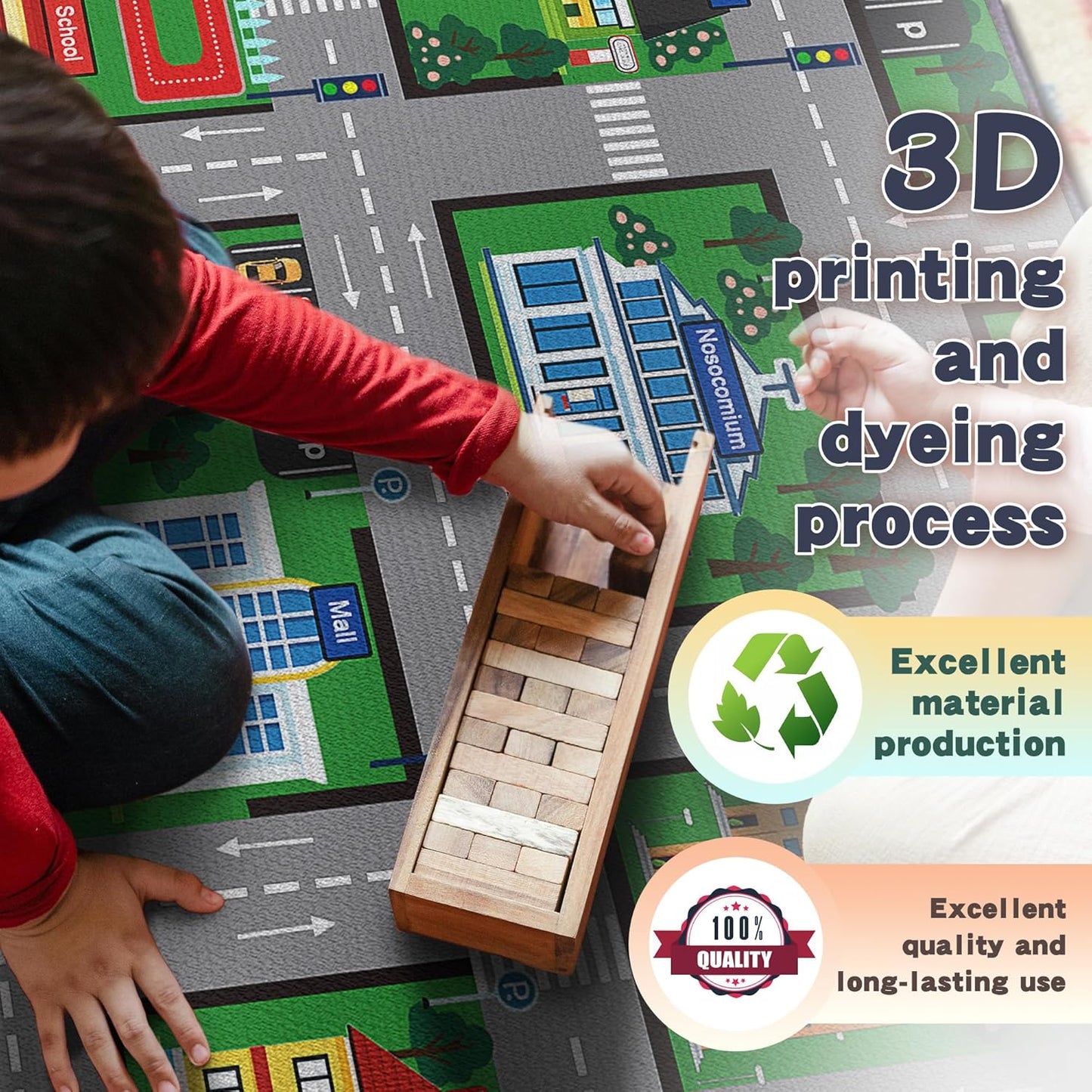 Play Mat 5'x 6'6" Car Rugs for Kids Toy Cars Kids Carpet City Pretend Play Non-Slip Washable