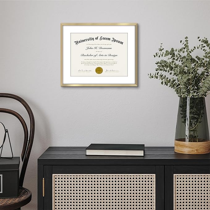 Americanflat 11.5x14 Diploma Frame with Shatter-Resistant Glass - Use as 8.5x11 Frame with Mat or Display 11.5x14 Document Without Mat - Legacy Collection - Certificate Frames for Wall - Gold