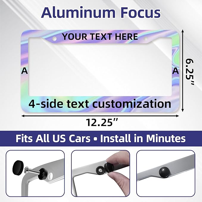 Custom License Plate Frames - Create Your own Personalized License Plate Frame with Text or Graphics, Stylish and Durable Aluminum Frame, fits Standard US 12" x 6" License Plates (Midnight Black, 2)