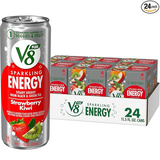 V8 +SPARKLING ENERGY Strawberry Kiwi Energy Drink, Made with Real Vegetable and Fruit Juices, 11.5 FL OZ Can (6 Packs of 4)