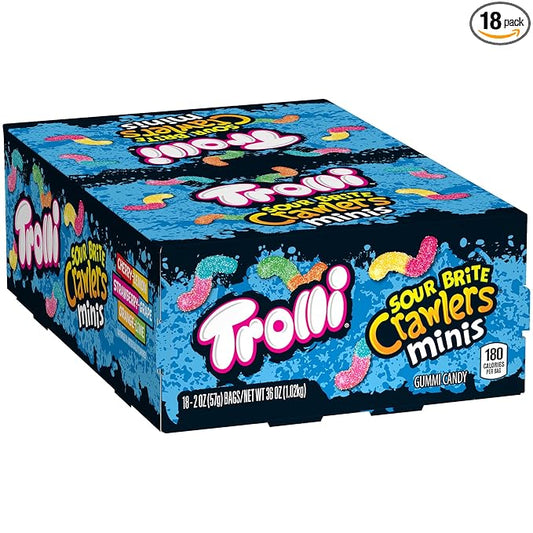 Trolli Sour Brite Crawlers Minis Candy, Sour Gummy Worms, 2 Ounce Treat-Size Pouches (Pack Of 18)