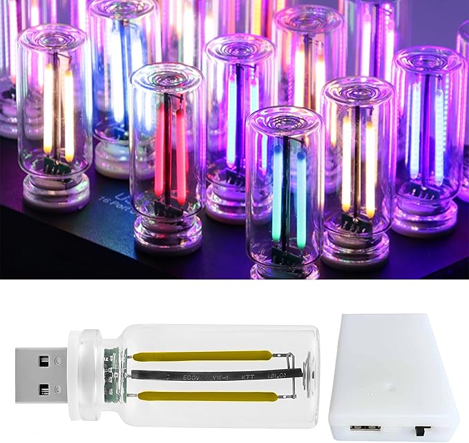 USB & Battery Powered LED Retro Car Interior Atmosphere Bulb, Touch Dimmable Indoor Decorative Neon Night Lights, Portable ambient Lamp for Bedroom, Camping, Holiday, No Pole dimming (White, 2Pack)