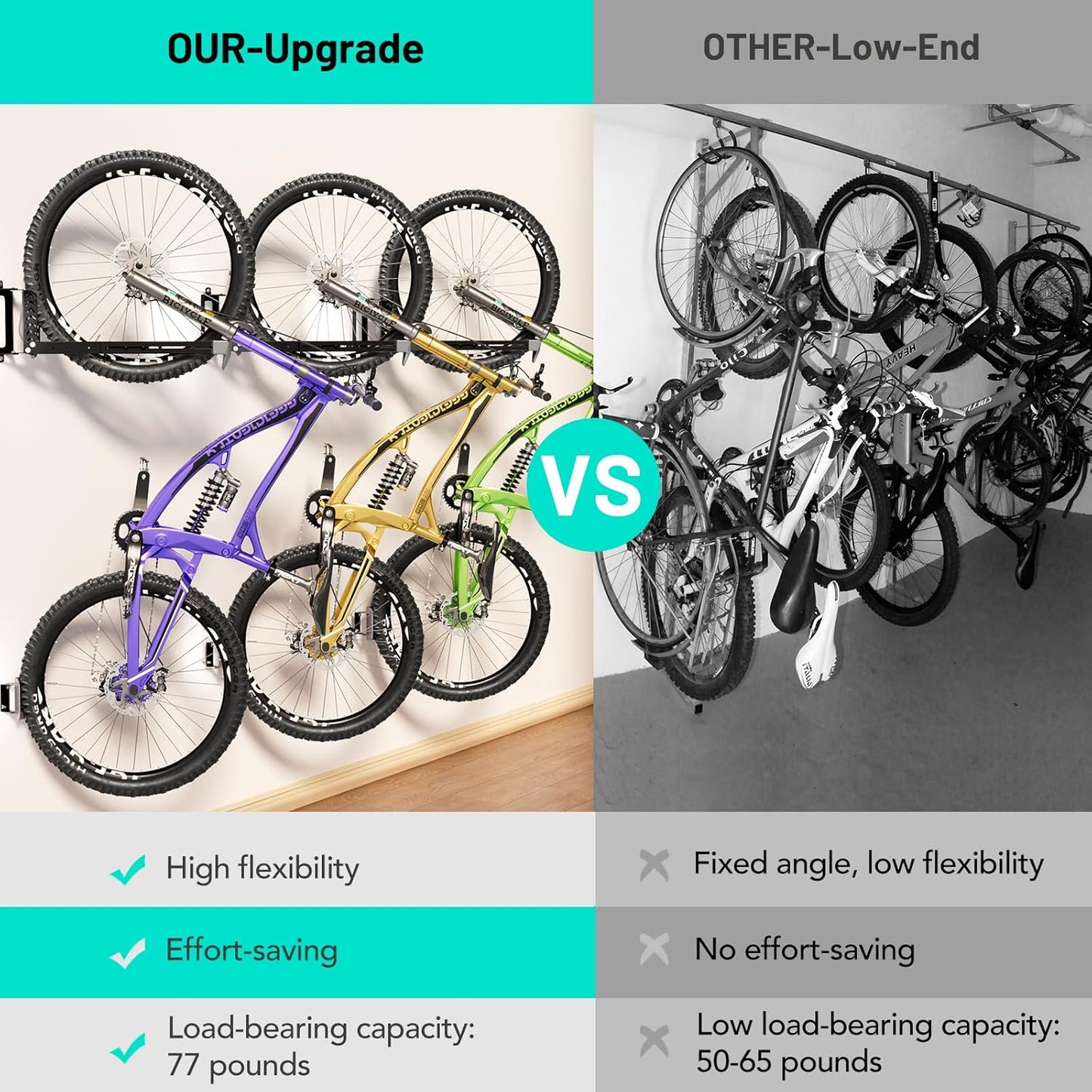 Swivel Bike Rack Wall Mount, Bike Hangers for Garage, Space-Saving Vertical Bike Holder, Holds up to 77 lbs, Bicycle Wall Hanger Storage, No Heavy Lifting Required Indoor Hanging Bike Rack-Gray