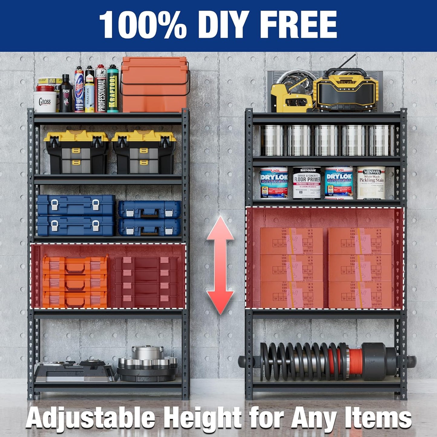 WORKPRO 5-Tier Storage Shelf, 72" H Heavy Duty Adjustable Garage Shelving Unit 2180LBS Capacity, for Basement, Kitchen, Pantry, 27.6”Wx11.8”Dx60”H, Black