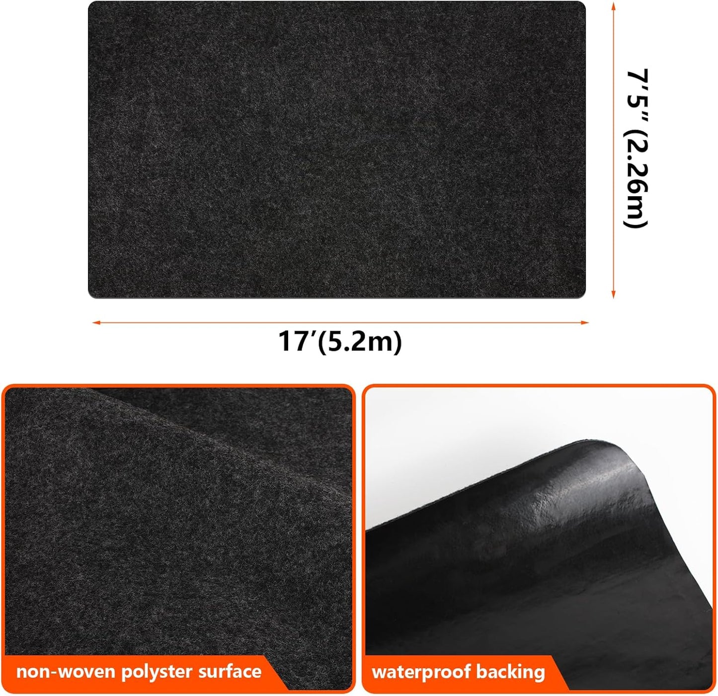 Non-Slip Garage Floor Mat for Under Car, 7'4"x17' Extra Large Absorbent Oil Garage Parking Mat, Waterproof Backing, Reusable, Washable, Protects Floor from Snow, Rain and Mud for Cars