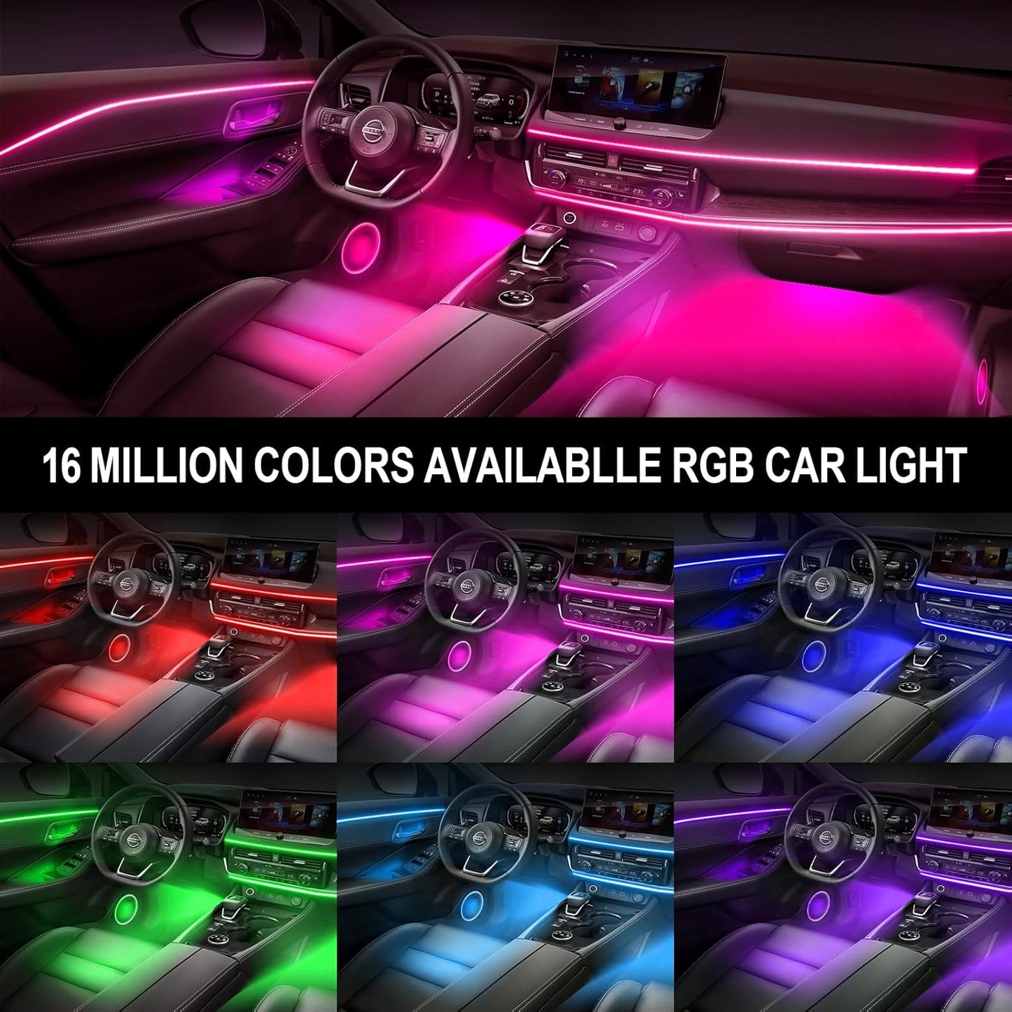Acrylic Interior Car Lights, WEBUPAR Car Accessories 10 in 1 Car LED Strip Lights with APP Control, 175 inches 593 LEDs Fiber Optic Lights, RGB Neon Car Lighting