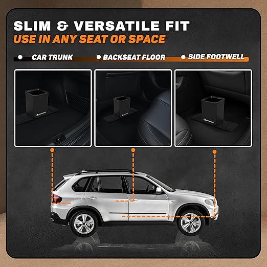 Car Trash Can for Vehicles Leakproof Compact Garbage Bin w/ Stability Flap, Anti-Slip Base, Portable Trash Holder for Cars, Trucks, SUVs, Minivans Compact, Auto Container Organizer (Black, Medium)