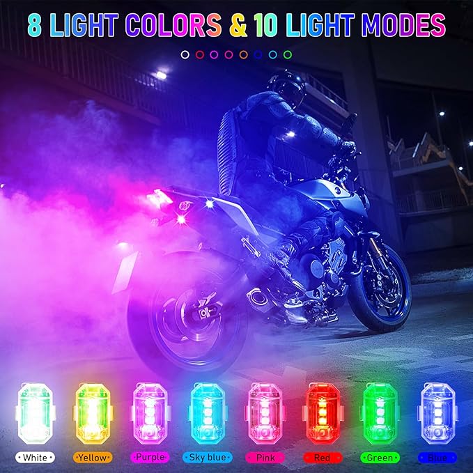 Upgraded Wireless & Rechargeable Anti-Collision LED Lights with Remote Control – Ultra-Bright,Adjustable Lighting for Motorcycle,Bicycles,Drone,e-Scooter,Cars,Safety Light for Enhanced Visibility