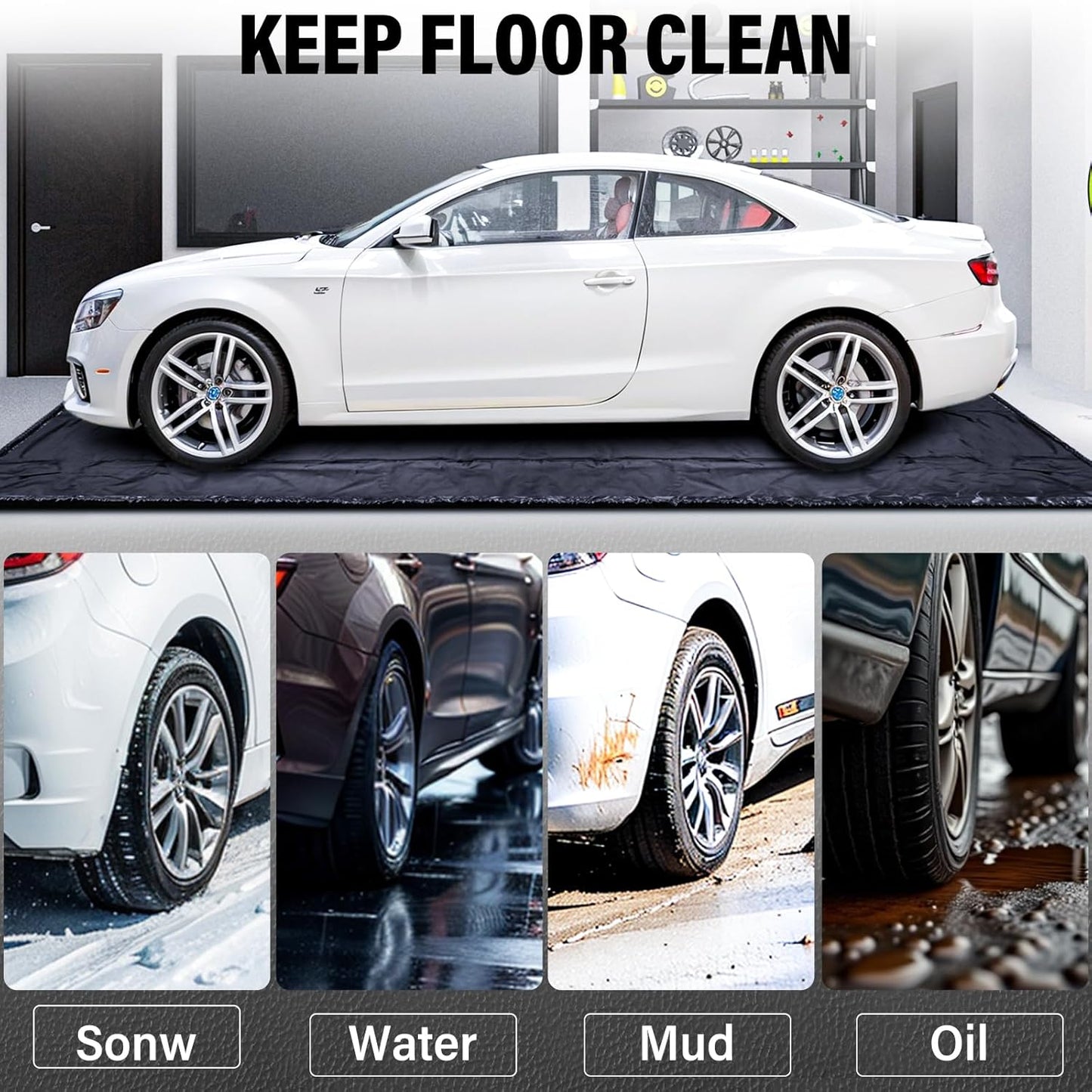 Containment Mat (7'9"W x 18'6"L) - Non-Slip Garage Floor Mat & Car Parking Mat, Heavy Duty Waterproof Protection from Snow, Rain, Mud, Easy to Clean & Install - for Garage, Workshop,Parking