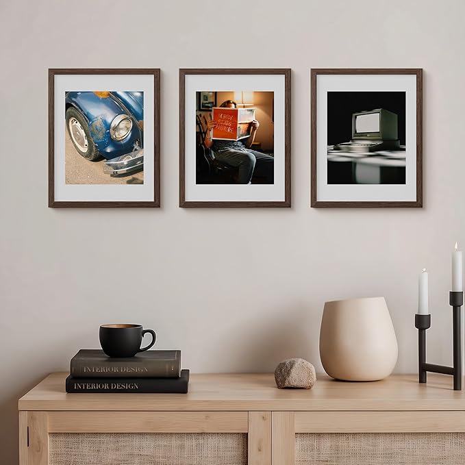 8x10 Wood Frame Solid Wood Veneer 8 x 10 Photo Frame with Shatterproof Plexiglass, Wall Hanging Modern Brown 10 x 8 Picture Frame for Home Tabletop Decor
