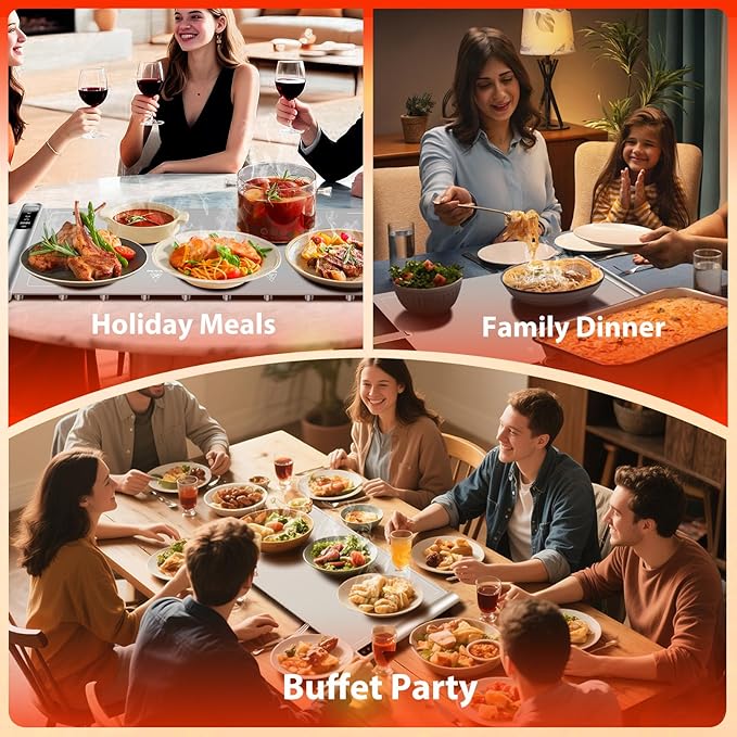 Food Warming Mat | Max Temp 248℉,Electric Warming Tray with Timer and 8-Level Adjustable,Fast Full-Surface Heating Mat for Food with Child Lock,Roll-Up & Portable Silicone Food Warmer for Buffet Party