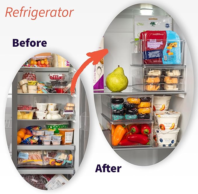 ClearSpace Plastic Pantry Organization and Storage Bins with Dividers & Lids – Perfect Kitchen Organization or Kitchen Storage – Fridge Organizer, Refrigerator Bins, Cabinet Organizers, 4 Pack