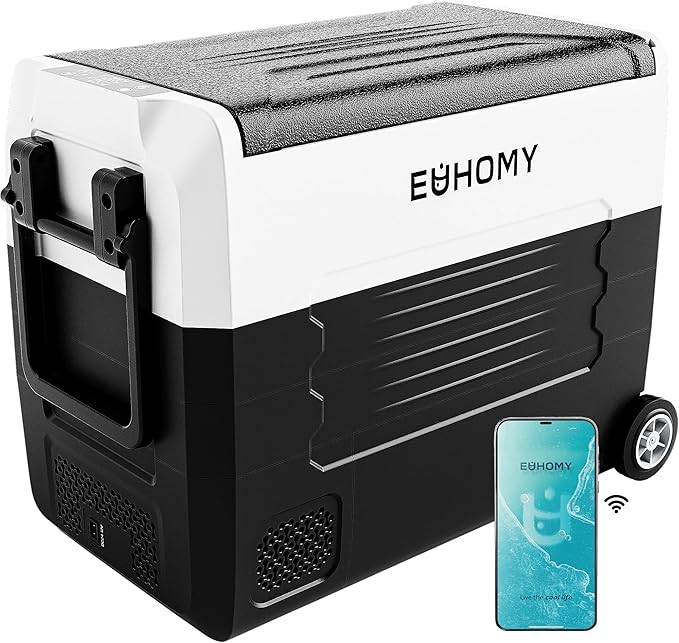 EUHOMY 12 Volt Refrigerator, 58QT(55L) 12V Fridge, Electric Cooler 12/24V DC 100-240V AC -4℉~68℉, 12V Freezer Removable Divider, Car Fridge For Camping, RV, Travel, Fishing, Outdoor