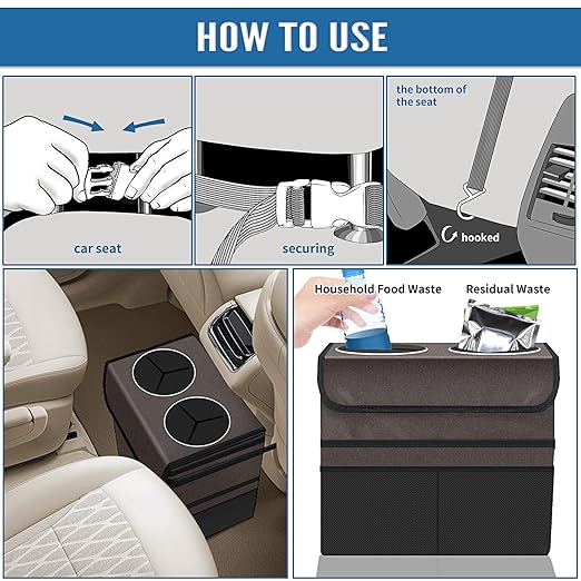 Car Trash Can Grey Large Storage Garbage Can with Lid Hanging for Back Seat Leakproof Automotive Vehicle Trash Bin
