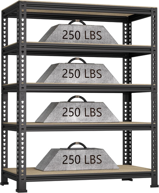 5-Shelf Heavy Duty Shelving - Adjustable Garage Storage Shelves, Metal Utility Storage Racks for Warehouse Pantry Basement Kitchen, Garage Organizers Shelf Unit, Black