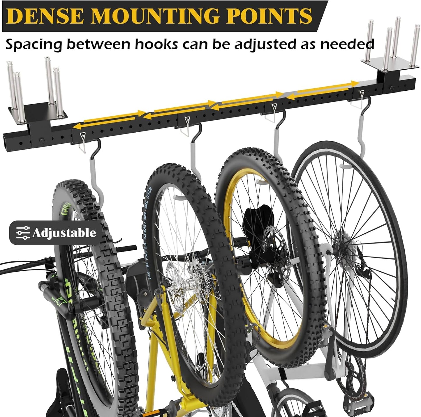 640Lbs Ceiling Mounted Bike Rack, Bike Storage Rack with 8 Adjustable Hooks, Indoor Metal Bike Rack Hanger Storage, 2pcs Set Bike Racks for Home and Garage, Up to 8 Bikes