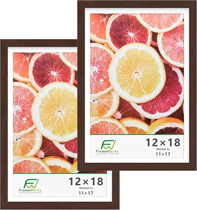 FrameWorks 2-Pack, 12x18 Matted to 11x17 Picture Frame, Mahogany ??Classic Wooden Photo Frame with Tempered Glass, Modern Matte Finish for Prints, Posters, Certificates & Wall Decor ??Gallery-Ready