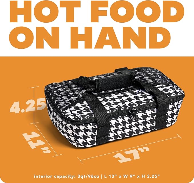 HOTLOGIC Max Large Portable Electric Food Heater - Innovative Food Warmer and Heated Lunch Box for Adults Car/Home - Easily Cook, Reheat, and Keep Your Food Warm - HOUNDSTOOTH - 120V