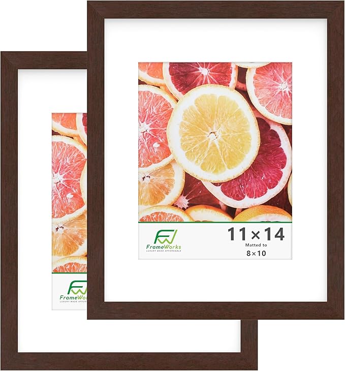 FrameWorks 2-Pack, 11x14 Matted to 8x10 Picture Frame, Mahogany – Classic Wooden Photo Frame with Tempered Glass, Modern Matte Finish for Prints, Posters, Certificates & Wall Decor – Gallery-Ready