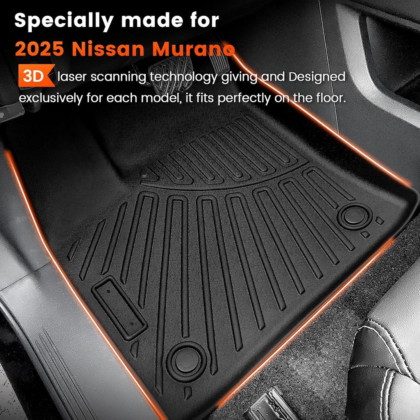 KMF Custom Fit Floor Mats for Nissan Murano 2025 Accessories, All Weather 3D TPE Waterproof Car Floor Liners - Front & Rear 2 Row, Anti-Slip Deep Grooves Car Mats Full Set