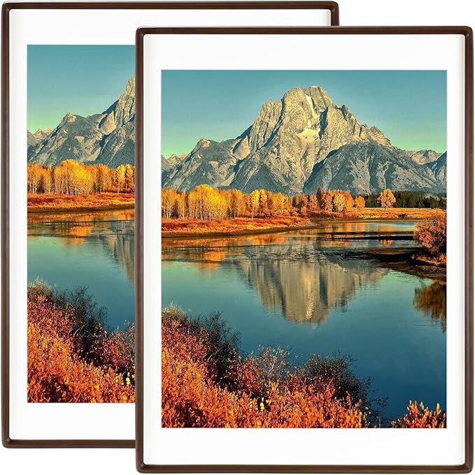 HELPLEX 14x17 Premium Picture Frame Set of 2 - Solid Walnut Wood, UV-Blocking Plexiglass, Convertible 11x14 Matted or 14x17 Open Display - Wall Art Gallery & Luxury Home Decor