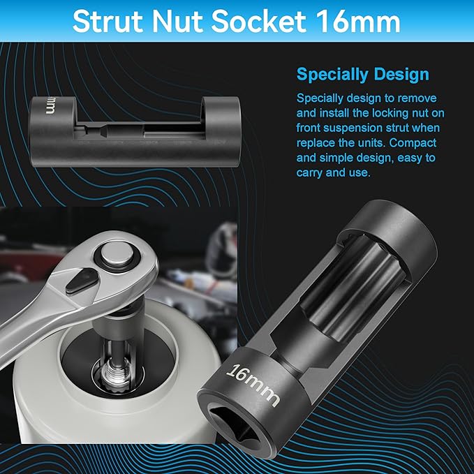 Suspension Strut Socket Tool,Strut Nut Socket 16mm 18mm 19mm 21mm 22mm 24mm with 12 Point 1/2" Drive, Suspension Strut Nut Socket Tool Easy Remove Strut Nuts,12Pt Vm Number 3353 Accessory (16MM)