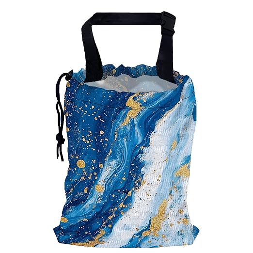 Blue Glitter Marble Car Garbage Bag,Small Car Trash Bag Hanging Back of Seat,Drawstring Car Trash Bag with Adjustable Buckle,Car Accessories for Camping Travelling