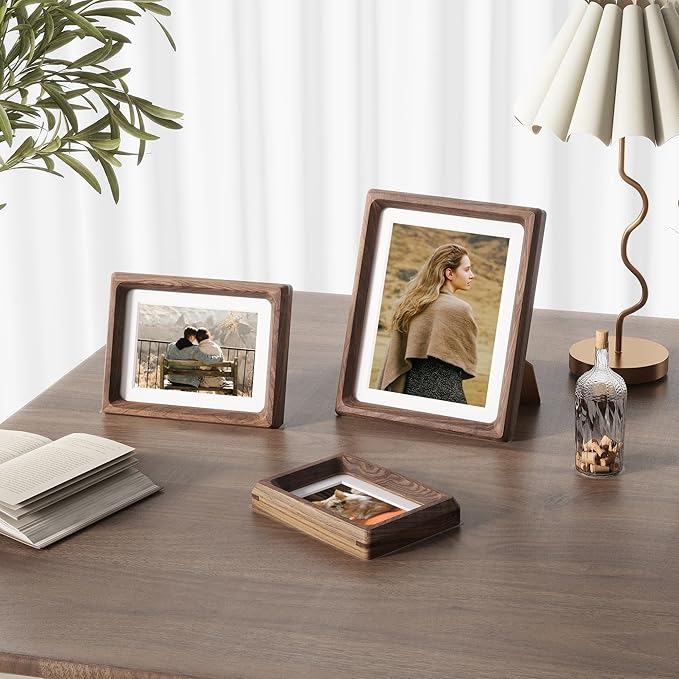 Heimlove 6x8 Picture Frames Natural Walnut,Original Wood Hand Make Crafted Photo Frame with Mat to 5x7 Graduation Picture Display,Family Picture,Wedding Picture Tabletop & Wall Decoration