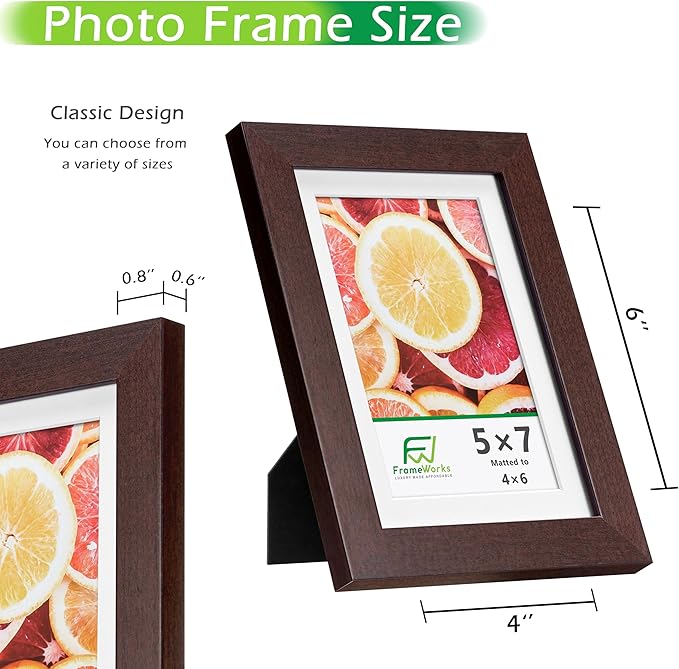 FrameWorks 2-Pack, 5x7 Matted to 4x6 Picture Frame, Mahogany ??Classic Wooden Photo Frame with Tempered Glass, Modern Matte Finish for Prints, Posters, Certificates & Wall Decor ??Gallery-Ready
