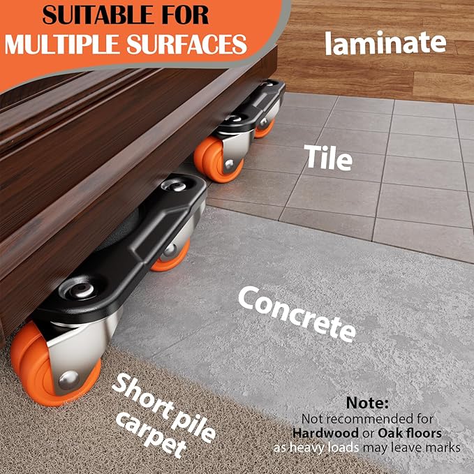 ONEON Furniture Mover Ultra with 10 Wheels – All-New Upgraded Heavy Item Moving Tool Double-Wheeled Low-Profile Dolly with Auxiliary Lifter, Full Carbon Steel Panels, Supports up to 2200 lbs