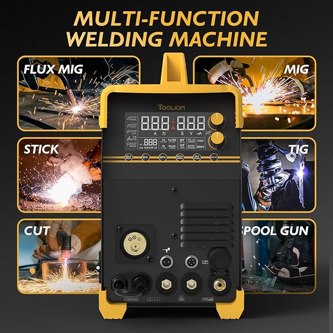 TOOLIOM MIG/TIG/CUT/Stick Welder 5 in 1 Multiprocess Welding Machine 110/220V Dual Voltage Aluminum Welding Machine Spool Gun Compatible